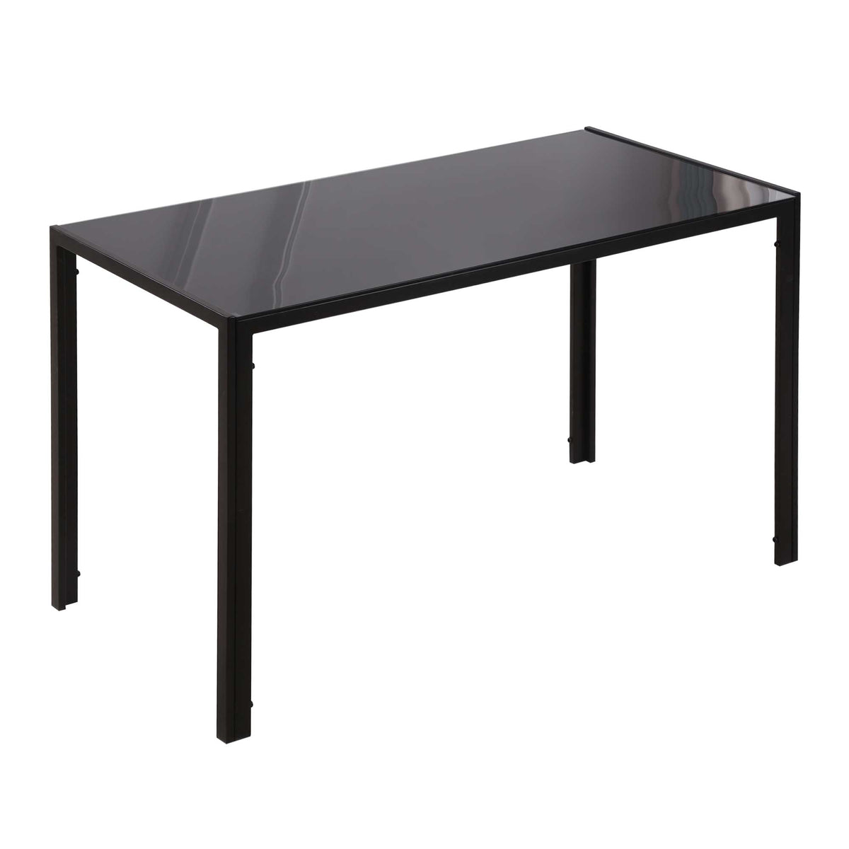 Table à manger pour 4 personnes, table de cuisine avec plateau en verre trempé et pieds en métal, 120x60x75cm, noir-0