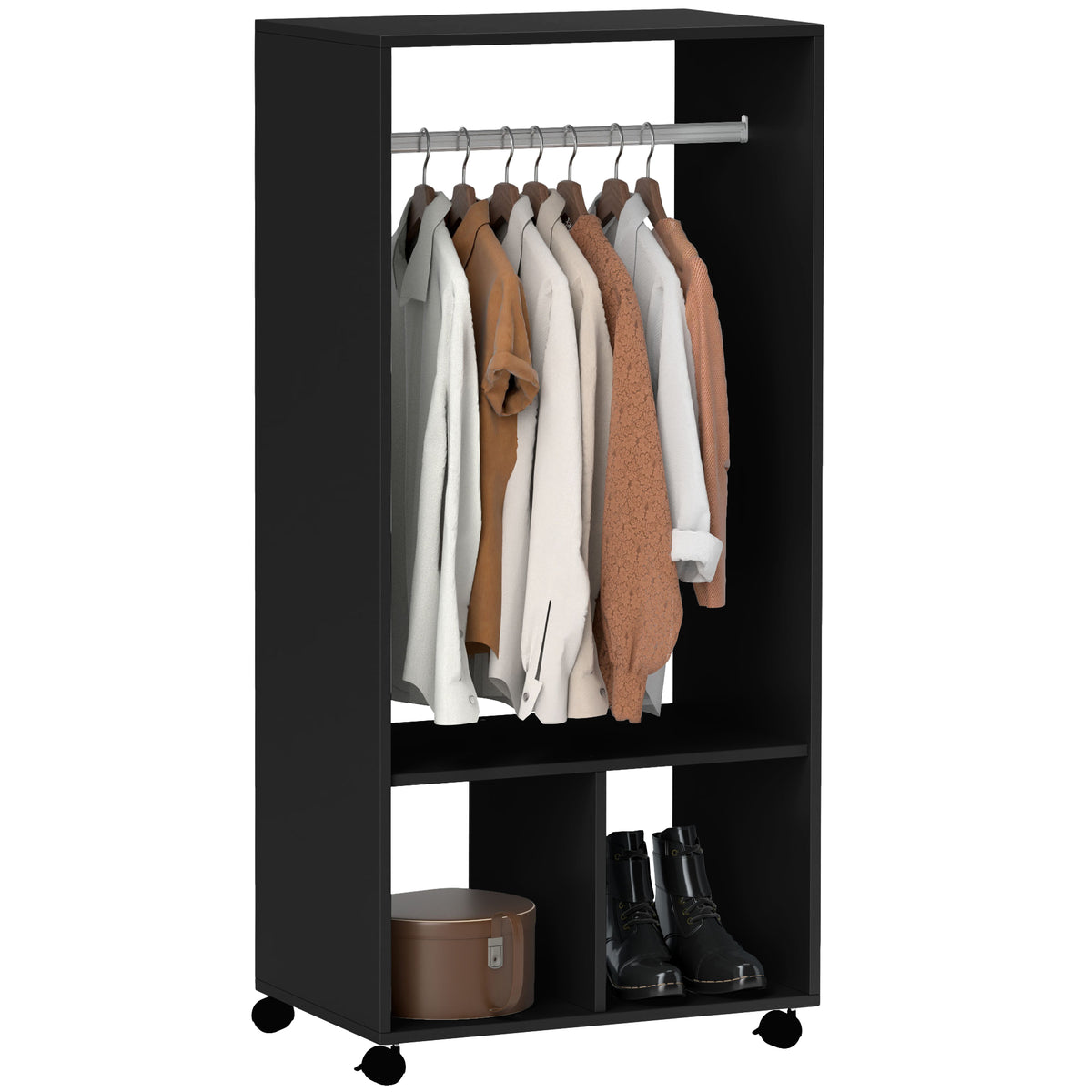Armoire penderie étagère 2 niches 4 roulettes pivotantes dim. 60L x 40l x 128H cm Noir-0