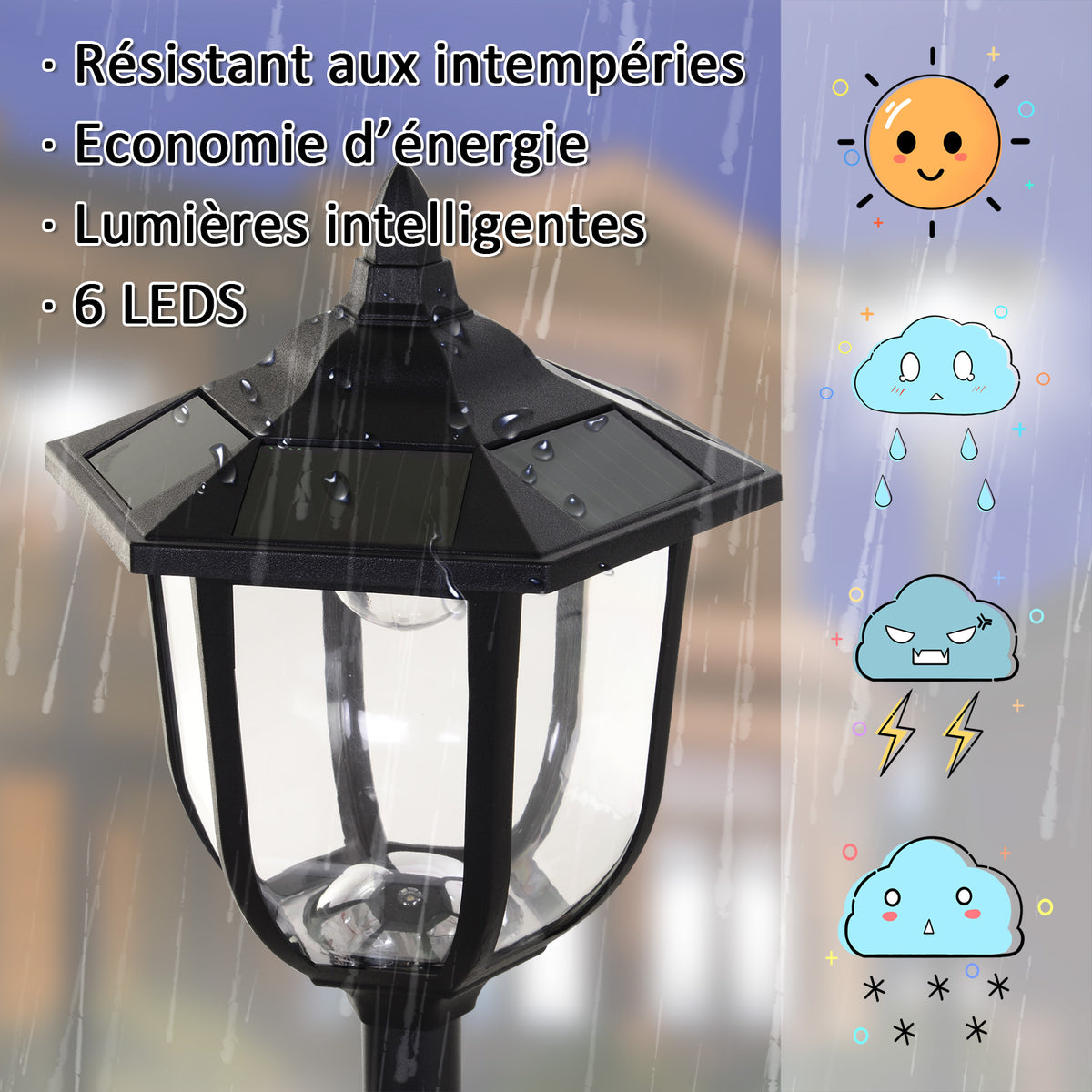 Luminaire extérieur lampadaire sur pied solaire lampadaire lanterne classique LED 60 Lm max. dim. 26L x 26l x 177H cm noir-4