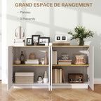 Buffet salle à manger buffet cuisine 4 portes à fermeture douce et étagères réglables 140l x 40P x 75H cm blanc laqué-3