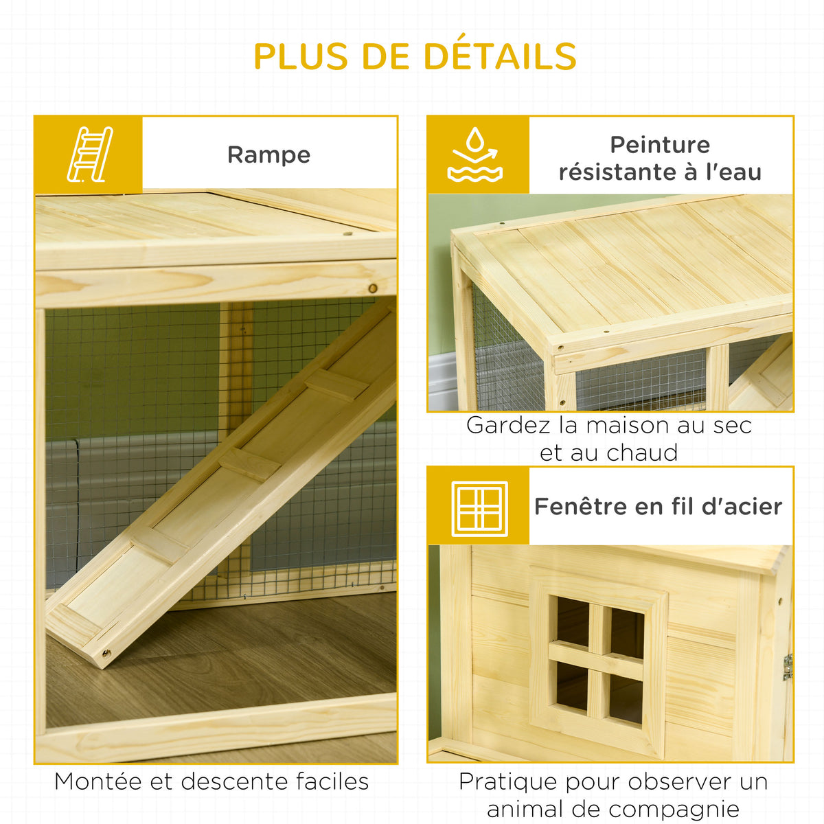Clapier en bois enclos pour animaux villa pour lapin 2 niveaux avec aire de course rampe et portes verouillables-6