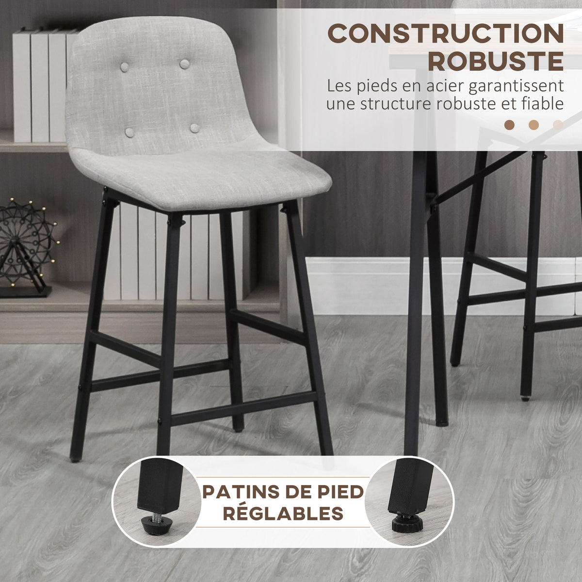 Ensemble table de bar avec tabourets table à manger debout avec 4 chaises rembourrées pieds en acier 120x60x91cm gris-5