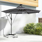 Parasol Déporté Parasol de Jardin LED Solaire 32 Lampes LED Manivelle UV 50+ et Housse de Protection Ø 295cm Gris-2