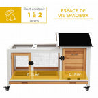 Clapier cage à lapins rongeurs sur roulettes 2 portes verrouillables - 108 x 58 x 73,5 cm bois massif jaune-3
