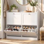 Meuble à Chaussures 16 Paires, Armoire à Chaussures Étroite, 4 Tiroirs, Étagères Réglables et Plateau Supérieur, Blanc-8