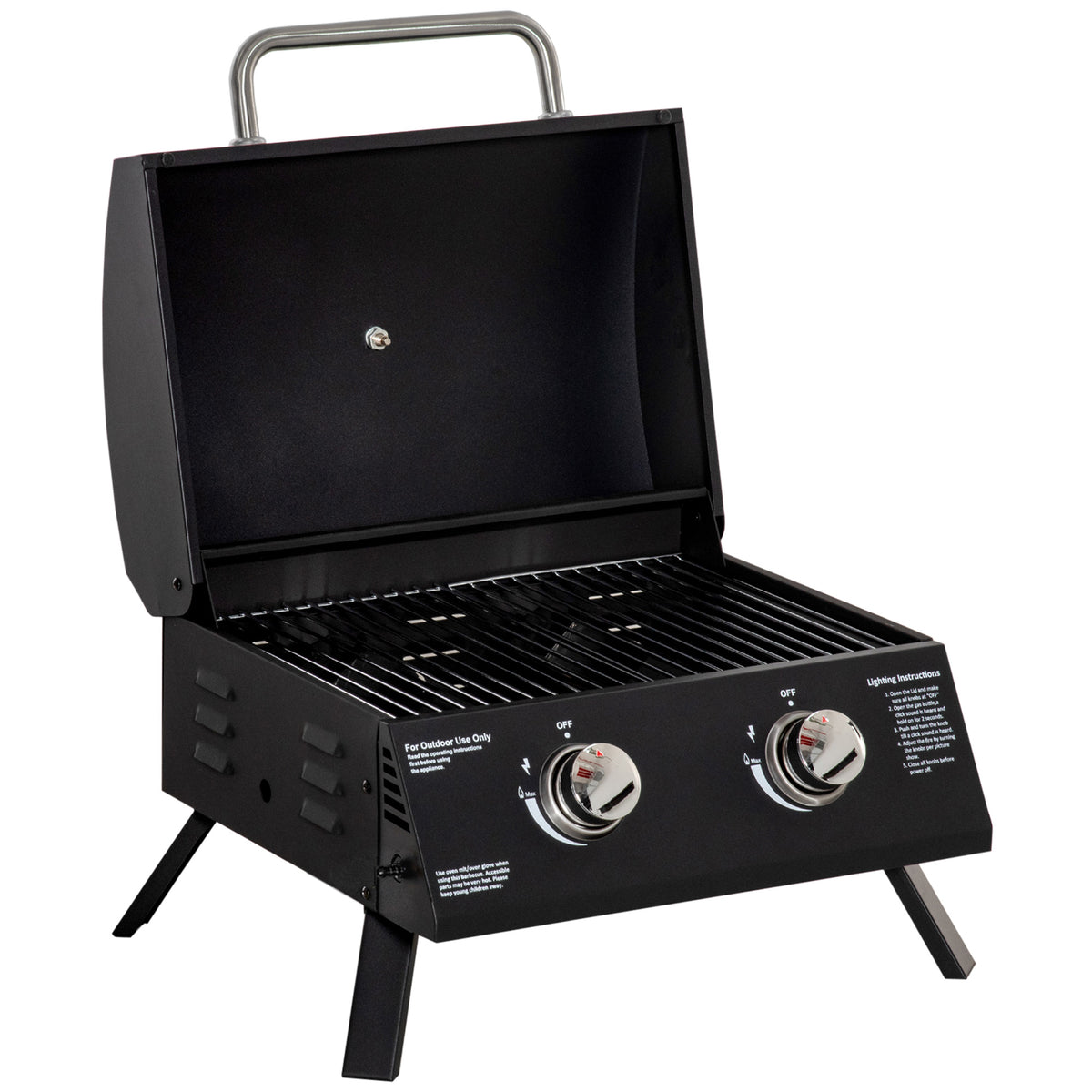 Barbecue gaz de Table transportable Pieds Pliables - 2 brûleurs 5 KW - Barbecue gaz de Camping - Grille de-0