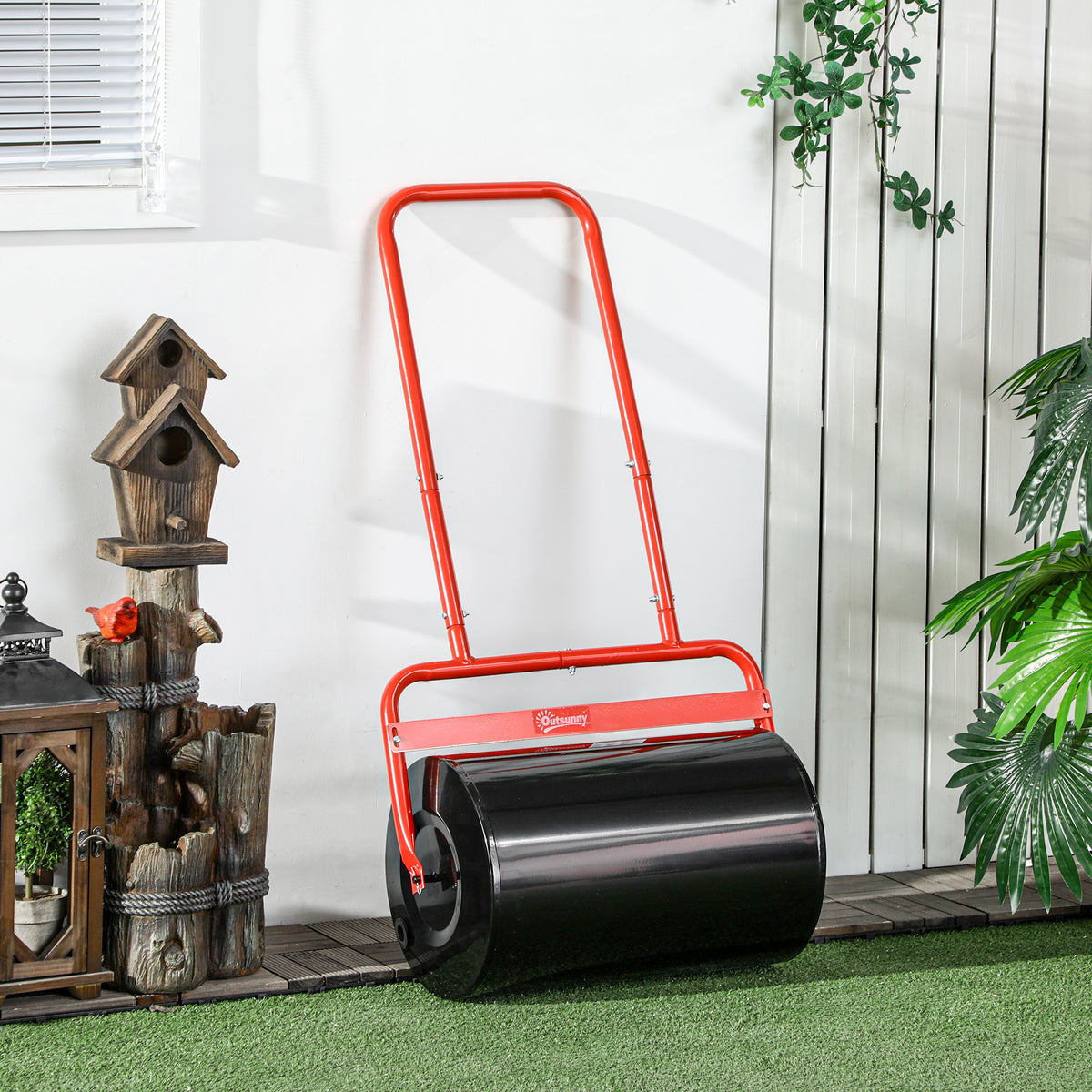 Rouleau à gazon rouleau de jardin 50 cm, remplissage sable eau, poignée ergonomique, outil de jardinage pour pelouse, patio et parc, rouge et noir-1