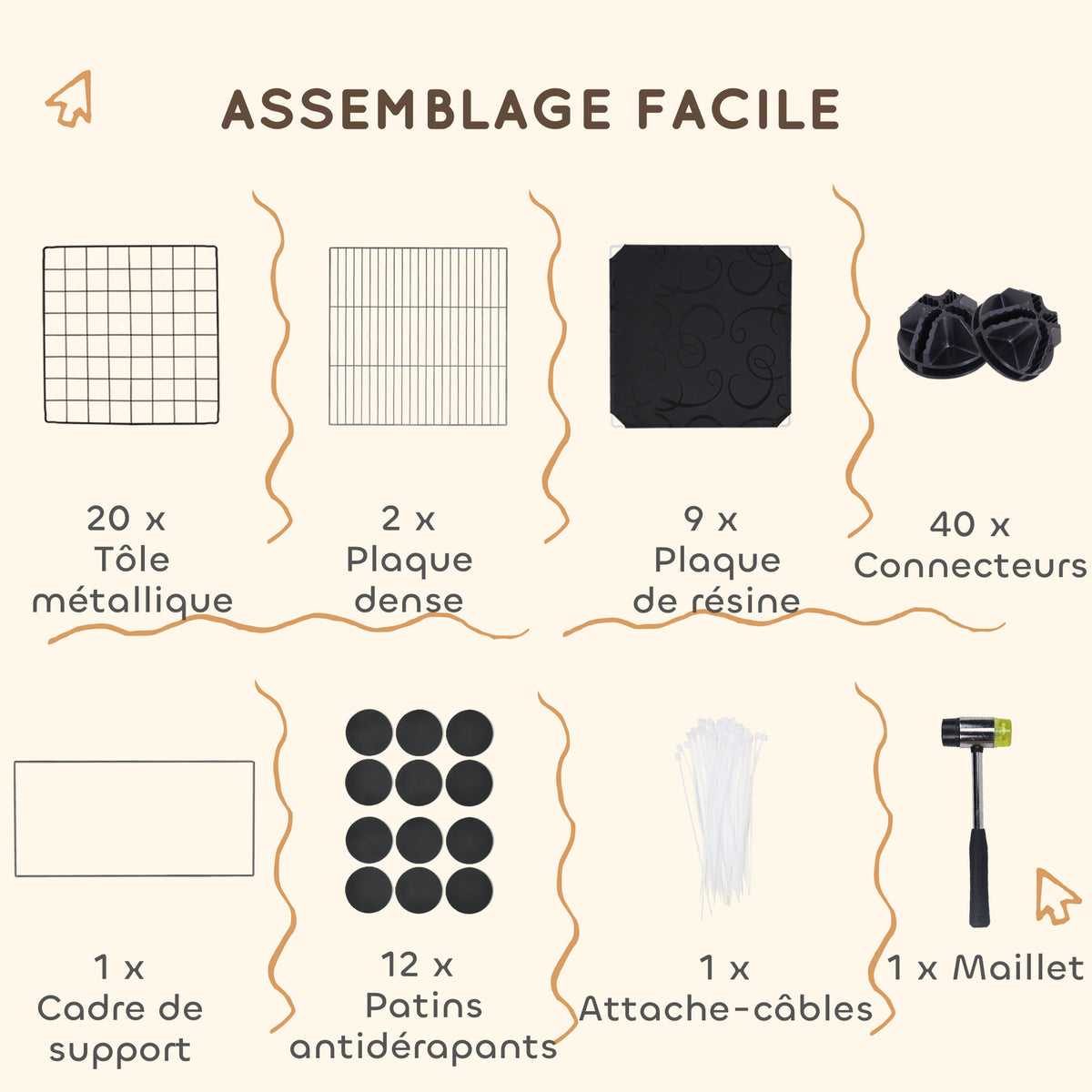 Enclos pour petits animaux, cage à lapin modulable 31 panneaux avec niches surélevées, en acier, 140x70x52cm, noir-4