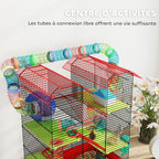 Cage pour hamster souris petit animaux rongeur avec tunnel mangeoire roue jouet 47 x 30 x 59 cm rouge-6