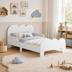 Lit enfant lit au sol enfant 70x140 cm avec barrière de sécurité, sommier à lattes inclus et décorations de nuage, blanc-8