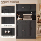 Buffet haut cuisine, armoire de cuisine, station de charge, 6 portes, plan de travail, porte-épices, 100x40x173cm, noir-6
