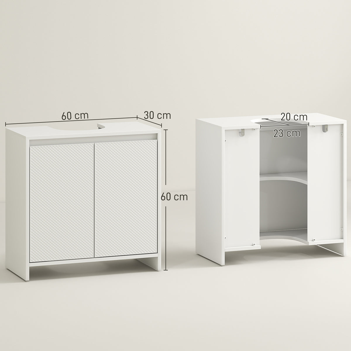 Meuble sous vasque 2 portes avec étagère réglable armoire de rangement pour lavabo 60l x 30P x 60H cm blanc-2