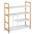 Etagère à Chaussures - étagère de Rangement - Meuble Chaussures 4 Niveaux Bois de pin étagères à Lattes MDF Blanc-0
