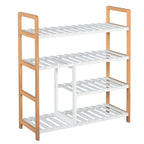 Etagère à Chaussures - étagère de Rangement - Meuble Chaussures 4 Niveaux Bois de pin étagères à Lattes MDF Blanc-0