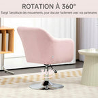 Fauteuil de salon coussins lombaires hauteur réglable pivotant 360° piètement en métal rose-4
