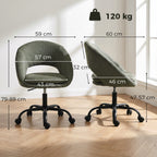 Chaise Bureau Ergonomique en Chenille, Hauteur Réglable, Accoudoirs Intégrés, Pivotant 360°, 59x60x79-89cm, Vert Foncé-2
