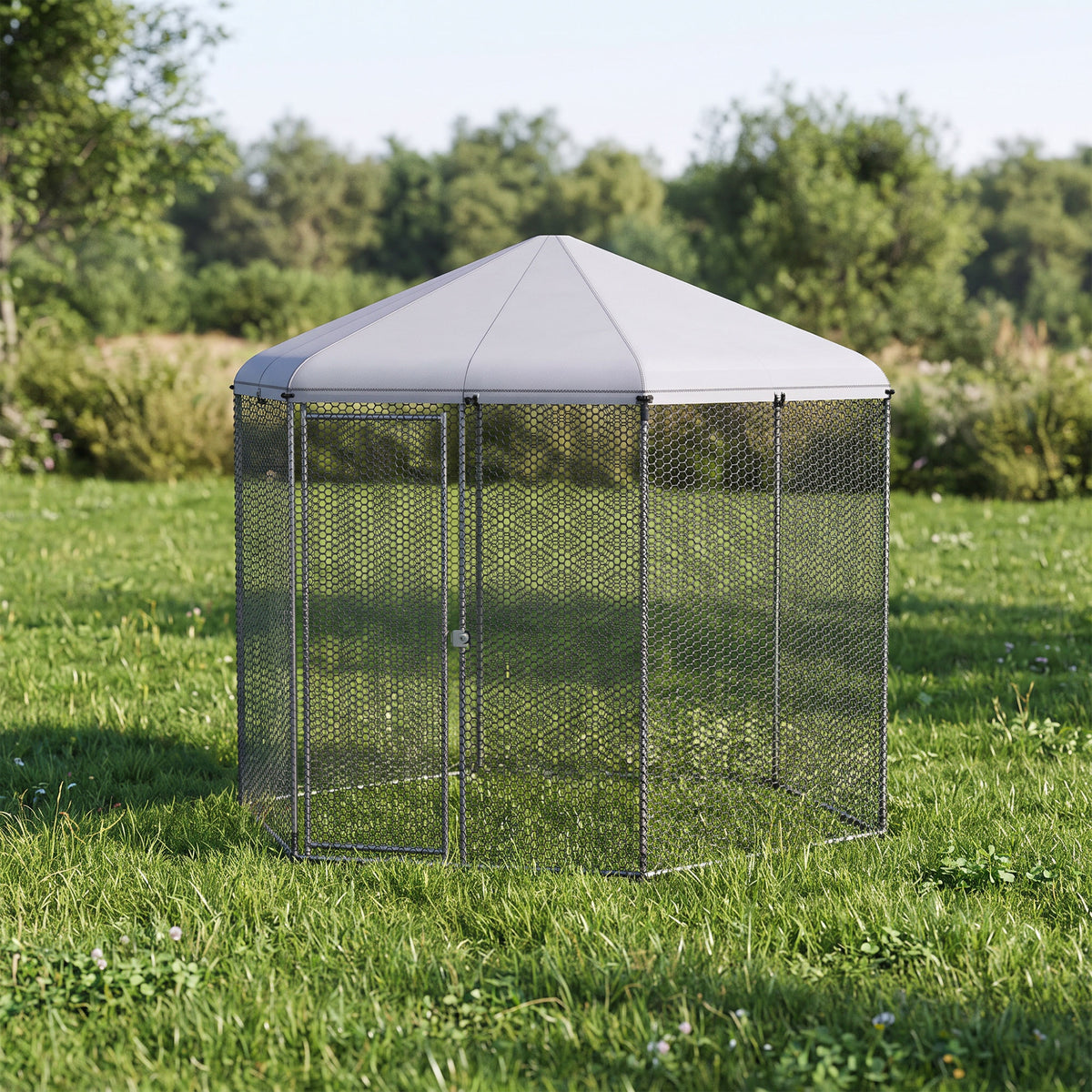Enclos poulailler extérieur 5 m² parc grillagé dim. 2,8L x 2,45l x 2,46H - espace couvert - 5/8 poules-1
