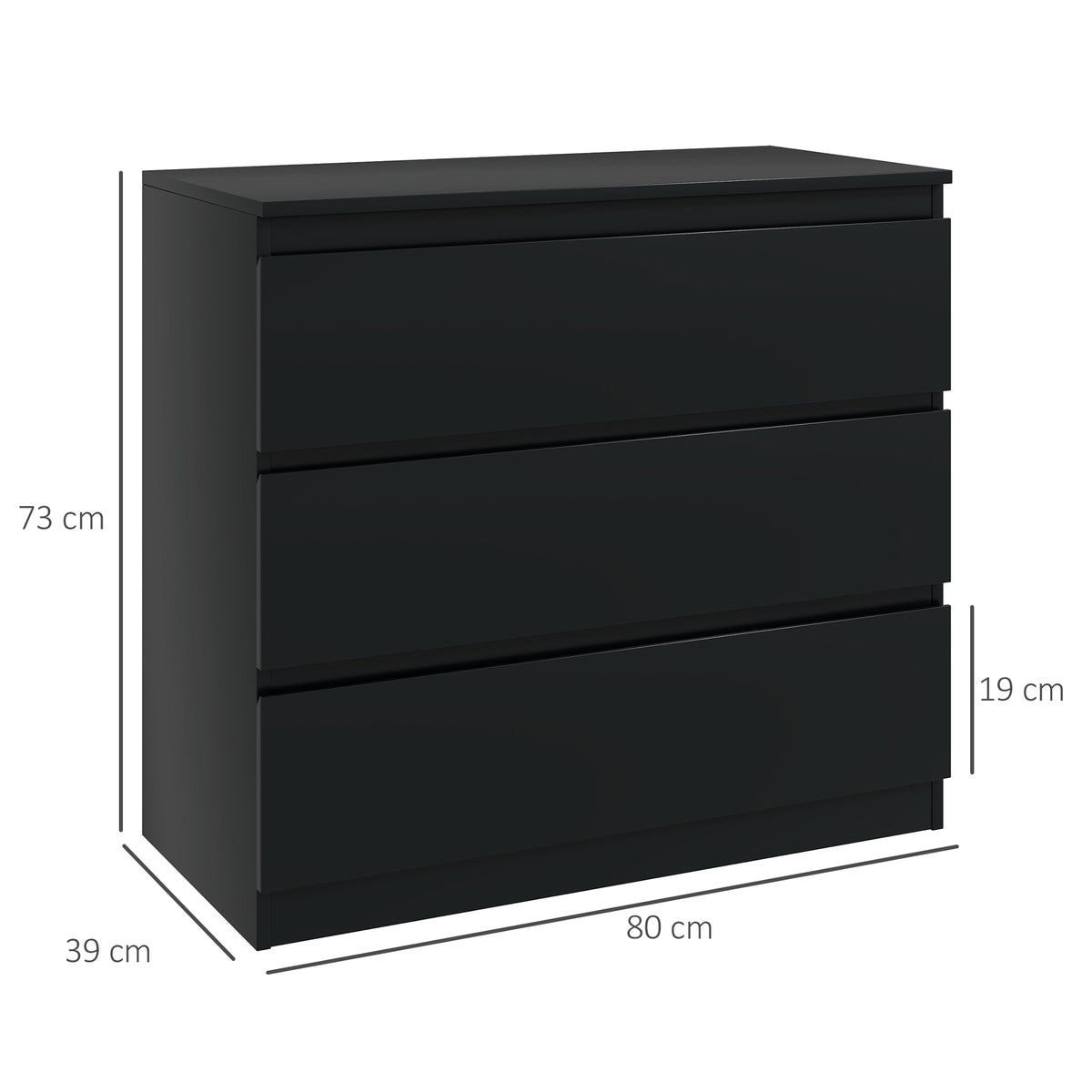 Commode 3 tiroirs, Meuble de rangement épuré pour chambre, intérieur, 80l x 39P x 73H cm-2