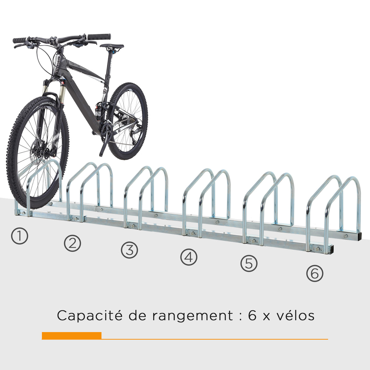 Râtelier 6 vélos range-vélos support de rangement pneu 65 mm sol ou mural pour VTT enfants BMX 179 x 33 x 27 cm acier argent-3