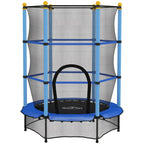 Trampoline Enfant Ø 1,40 × 1,90H m Filet de sécurité Porte zipée Couvre-Ressorts 6 poteaux rembourrés Inclus Bleu-0