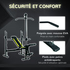 Banc de musculation Fitness entrainement complet dossier réglable cordes traction curler supports barre et haltères noir et jaune-3