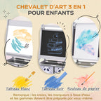 Tableau chevalet enfant ardoise double face tableau à craie rouleau papier 2 paniers 54 x 46,5 x 93 cm gris-3
