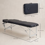 Table de Massage Lit de Massage à 3 Zones Pliante 225kg Coins Arrondis Hauteur 61-84 cm 215x81cm Noir-2
