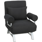 Fauteuil chauffeuse canapé-lit Convertible inclinable 1 Place Coussin lombaires accoudoirs piètement métal Lin Noir-0