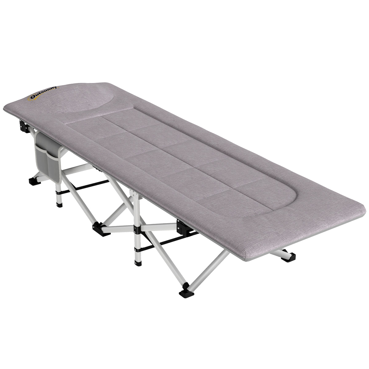Lit de camping pliable avec matelas transat chaise longue sac de rangement intégrée dim. 185L x 65l x 37H cm gris-0