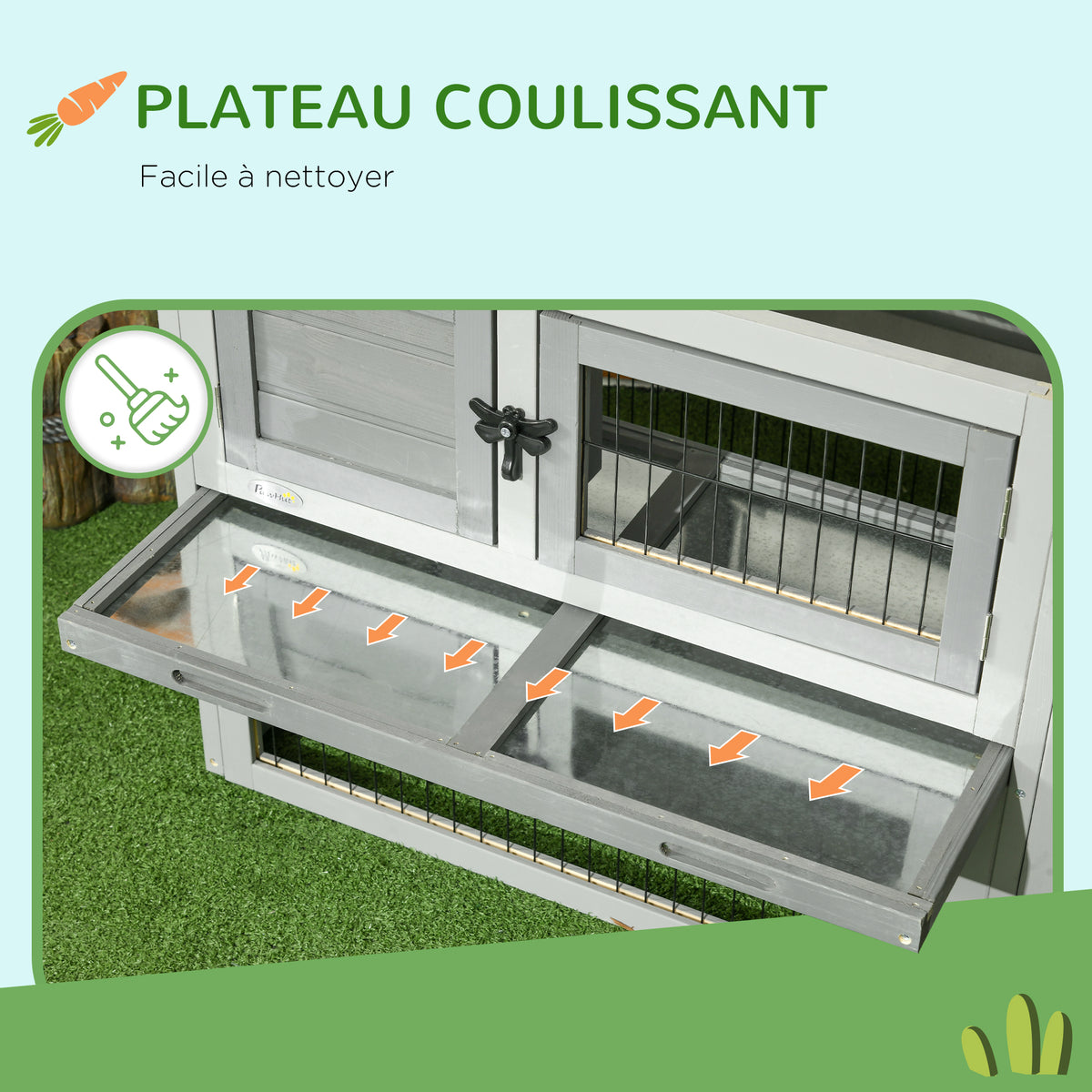 Clapier de sol cage à lapin cottage niche supérieure avec rampe enclos extérieur 150 x 52 x 68 cm gris-5