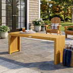 Banc de Jardin en Bois d'Acacia sans Dossier 2 Places, Assise à Lattes Effet Bois, 110x30x45cm, Bois naturel-8