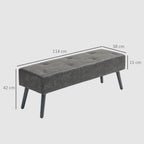 Banc bout de lit banquette capitonnée style vintage 114 x 38 x 42 cm piètement bois revêtement gris-2