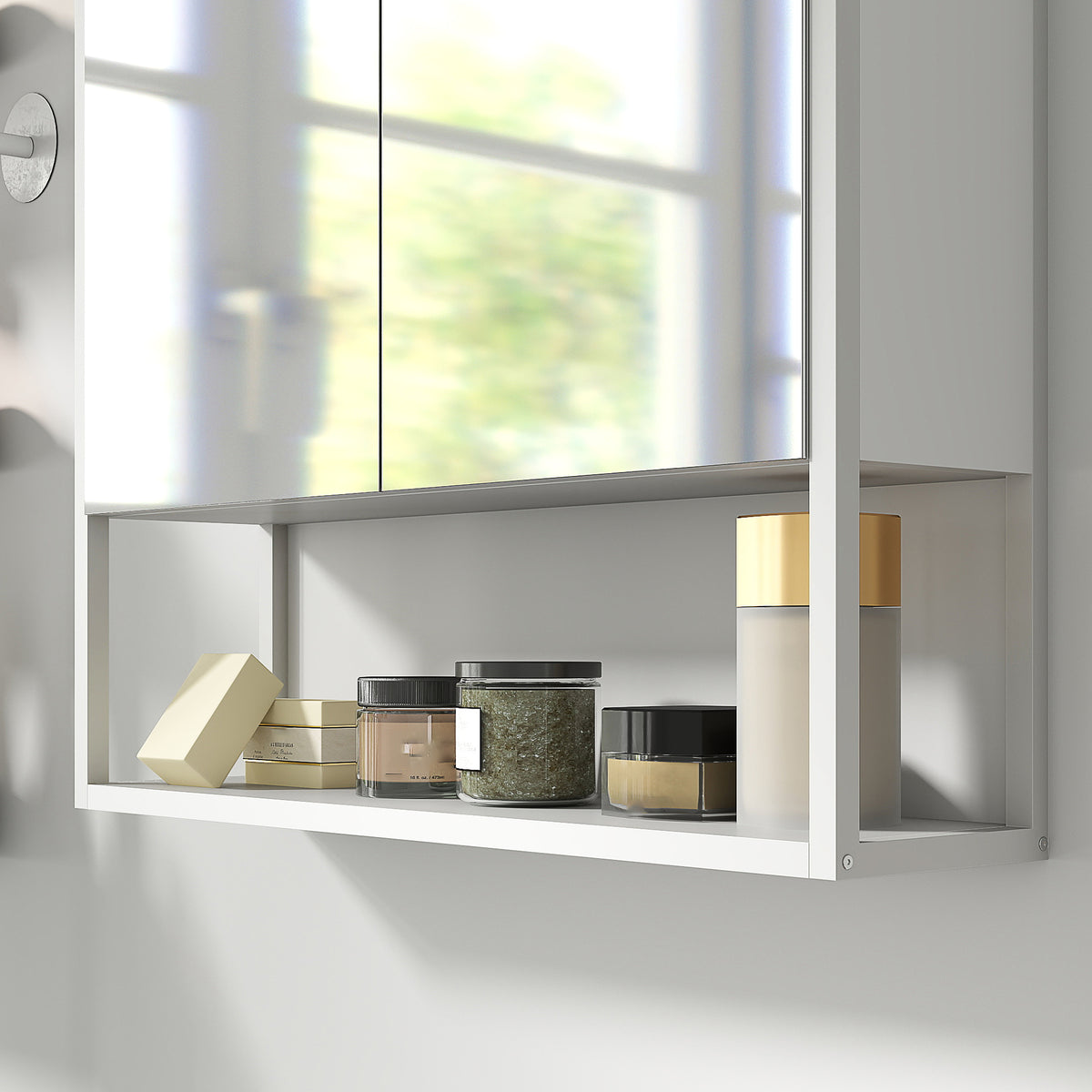 Armoire murale salle de bain avec miroir, meuble salle de bain, 2 portes miroir, étagère ouverte 60 x 16 x 60 cm blanc-8