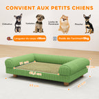 Canapé pour chien chat lit pour chien surélevé, assise de tapis frais, accoudoirs, en velours doux 63 x 41 x 17 cm, vert-2