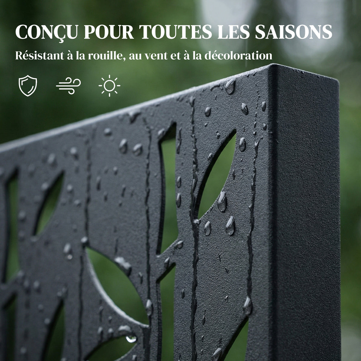Panneau Brise Vue décoratif Extérieur Claustra Décoratif Jardin 3 Panneaux à motif Bambou métal 92x40x192cm Noir-6