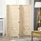 Paravent intérieur en bois 4 panneaux séparateur de pièce pliable panneau perforé 152 x 1,7 x 144,5 cm bois naturel-8