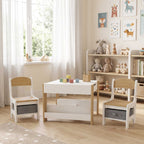 Ensemble 3 pièces table et 2 chaises pour enfant avec plateau réversible tableau noir, panier de rangement, étagères-1