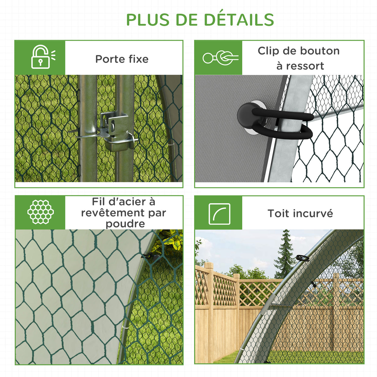 Grand enclos poulailler chenil volière extérieure 5,75m² toit anti-UV toit anti-UV, acier galvanisé, porte verouillable-6