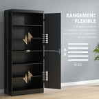 Buffet haut cuisine, armoire de cuisine avec 4 portes à 6 niveaux et étagères réglables, 76 x 40 x 176,7 cm, noir-4