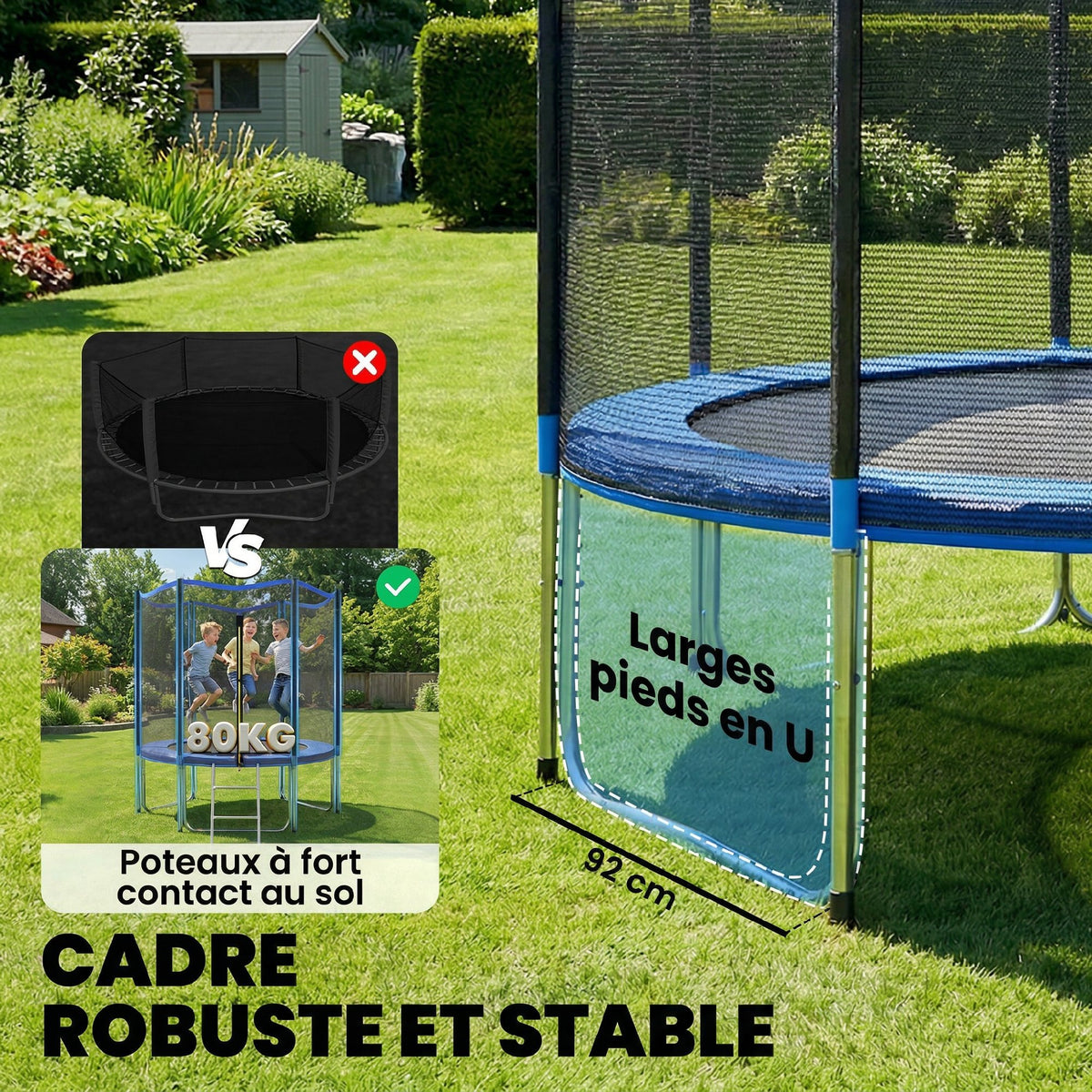 Trampoline Extérieur Trampoline de Jardin Enfants et Adultes 6 Poteaux au Sol Charge 80kg 36 Ressorts Ø183cm Bleu-3