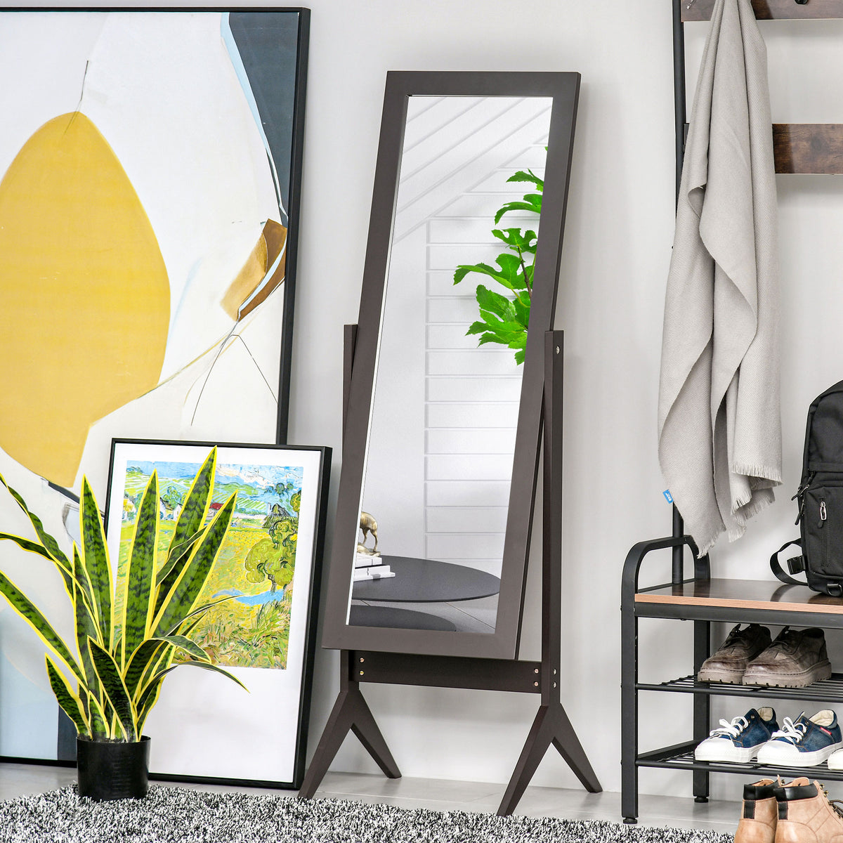 Miroir en Pied Grand Miroir de Sol Inclinaison réglable pour Dressing Chambre dim. 47L x 46l x 148H cm en café-9