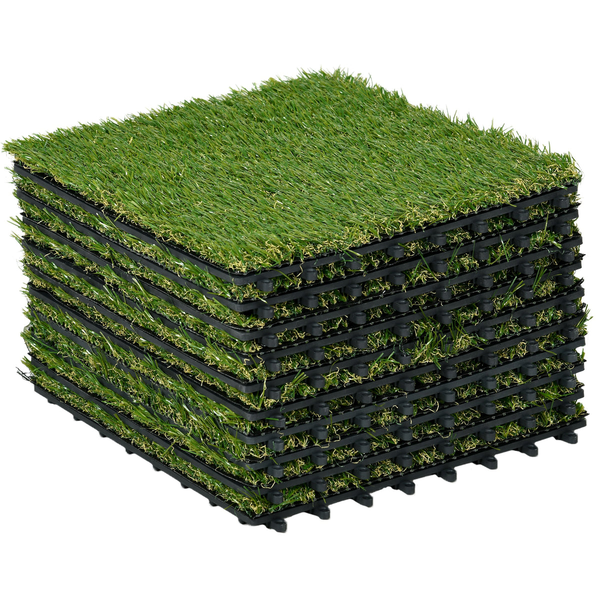 Gazon synthétique Artificiel Set de 10 Dalles Carreaux 30 x 30 cm épaisseur Confort 3,5 cm à emboîter Vert-0
