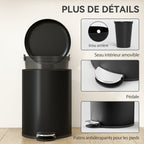 Poubelle de Cuisine 20 L en Métal, Poubelle à Pédale avec Couvercle à Fermeture Douce et Seau Amovible, Noir-6