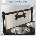 Gamelles surrélevées chien avec support réglable en hauteur de 11 à 33 cm 2 bols en acier inoxydables amovibles noir-3
