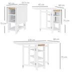 Table à Manger Pliante sur Roulettes, Table de Cuisine pour 2 à 4 Personnes avec Étagères de Rangement, Blanc-2