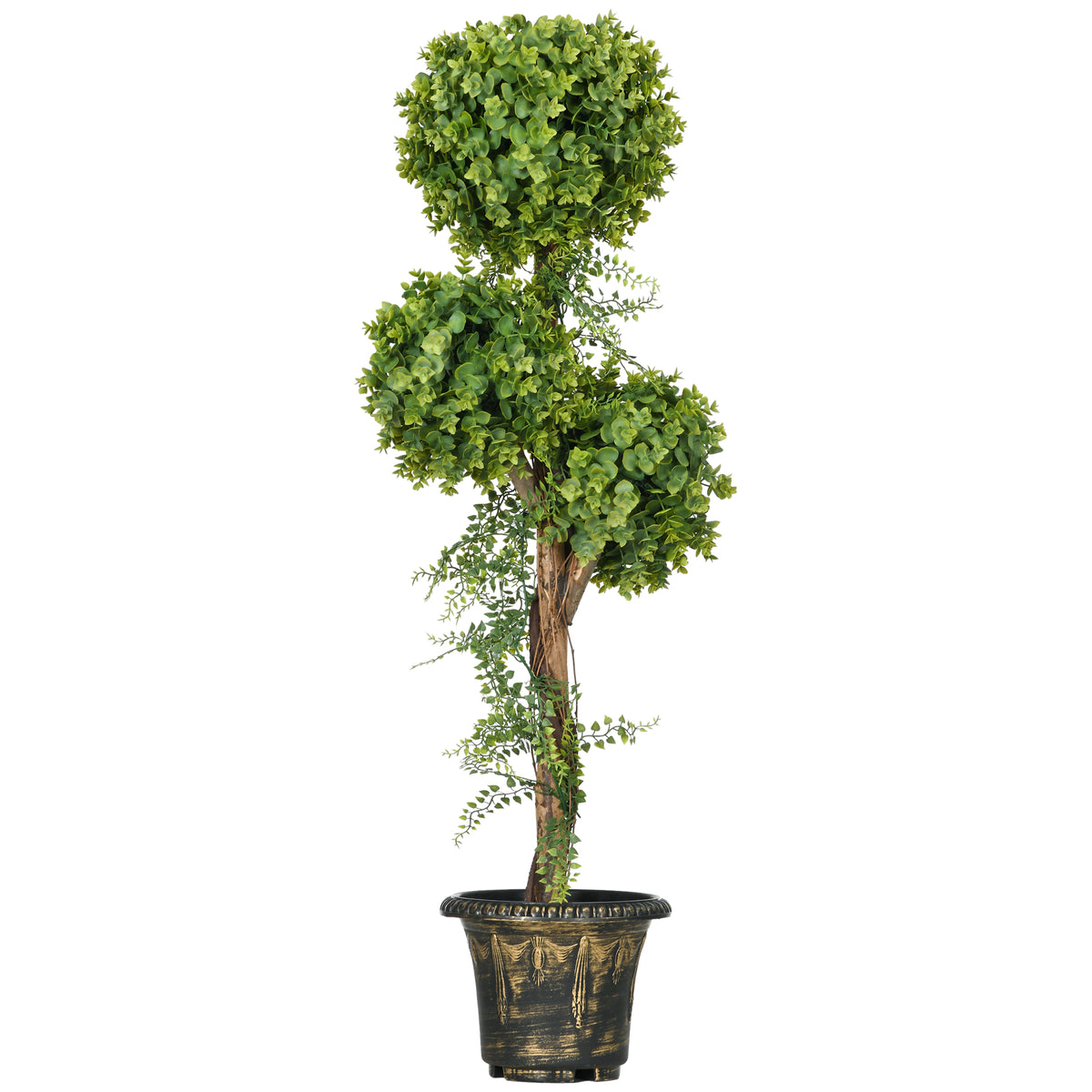 Plante artificielle arbre artificiel 3 boules de buis avec pot ciment, intérieur et extérieur, hauteur 115 cm-0