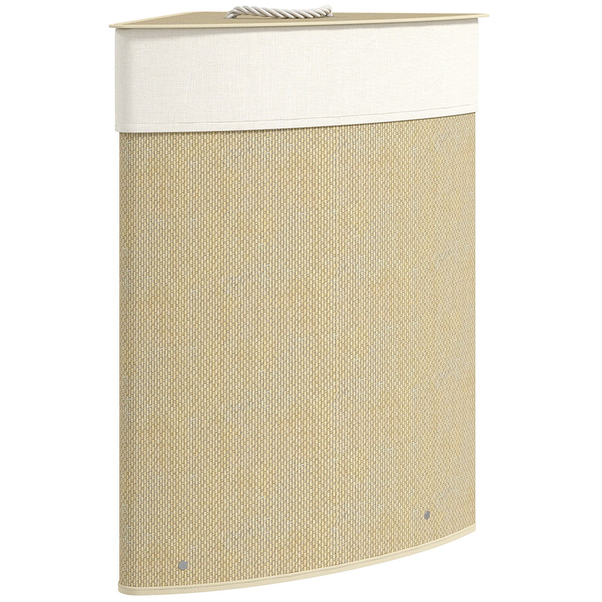 Panier à Linge en Bambou 55L, Panier Triangle avec Sac Amovible et Lavable, Couvercle, Poignée, 35x35x60cm, Naturel-0
