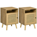 Lot de 2 tables de chevet table de nuit avec placard porte cannage et niche design vintage 39 x 35 x 60 cm naturel-0