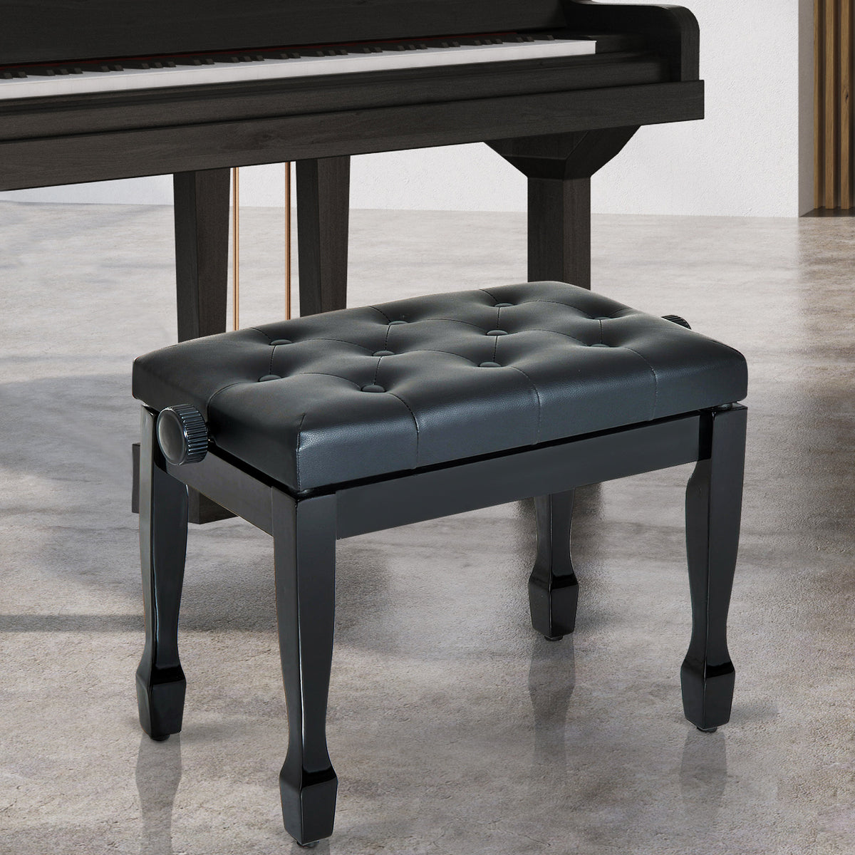 Banc de piano, banc de clavier réglable en hauteur en bois massif, tabouret piano avec siège rembourré polyuréthane à 10 boutons, stable et antidérapant, charge 200kg, noir-1