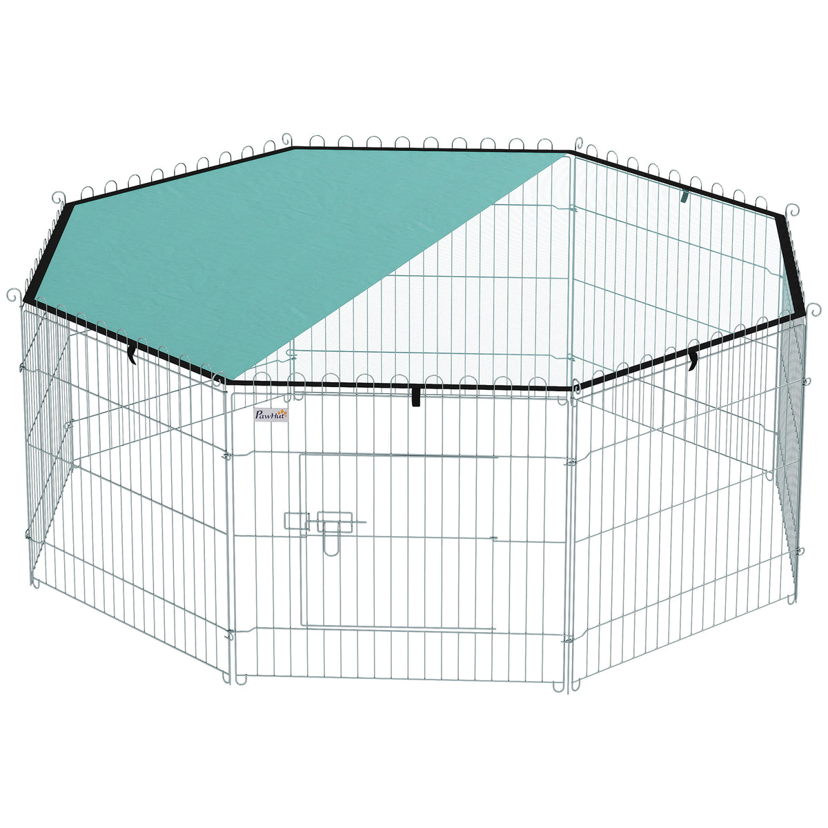 Parc pour chien, enclos chien 8 panneaux avec toit, modulable et pliable, enclos portable 60H cm avec porte argent vert-0